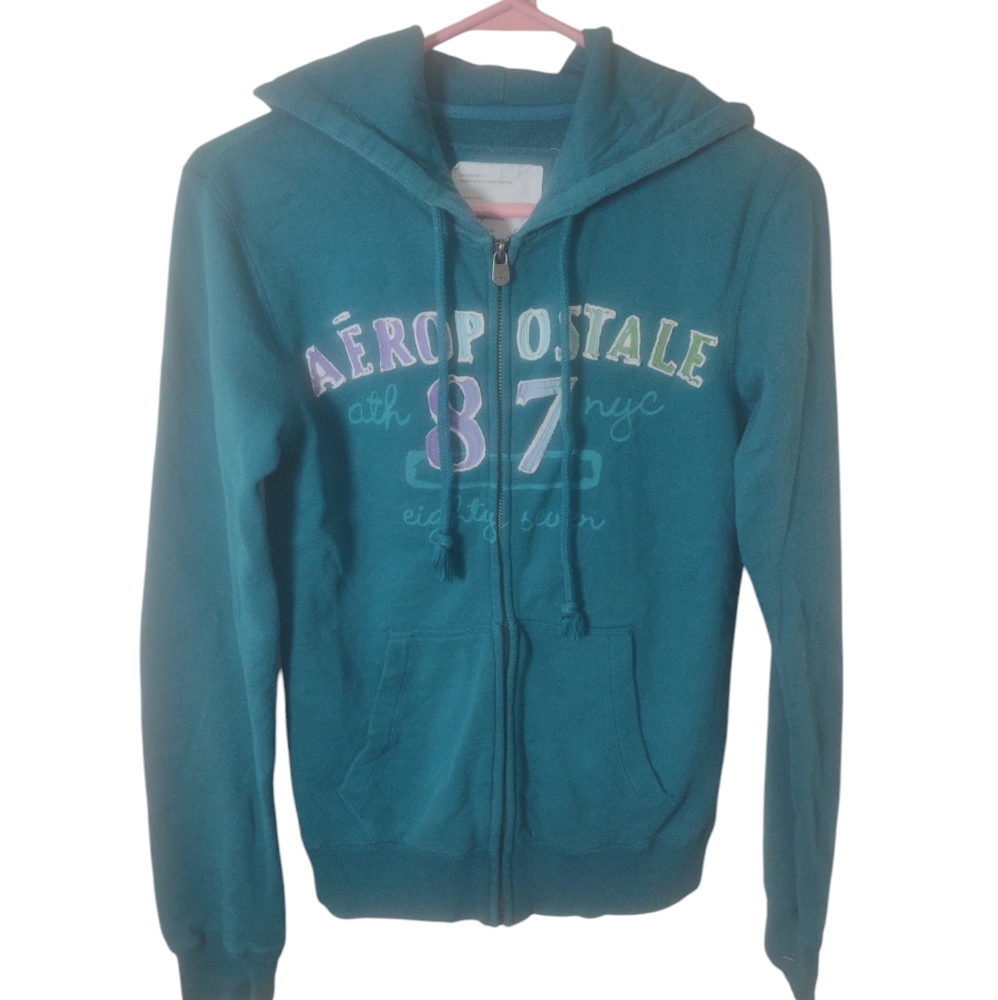 Aeropostale Y2K Style Zippered Hoodie Bubble Letters Logo Preppy Casual‎ Fleece